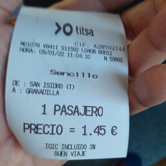 Titsa Sanisidor Granadilla Ticket Tenerifa